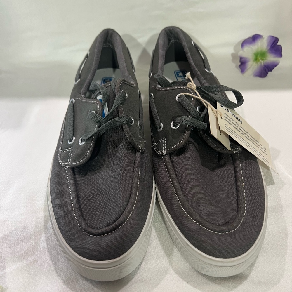 Converse Gray Boat Shoes with Canvas Material and White Sole